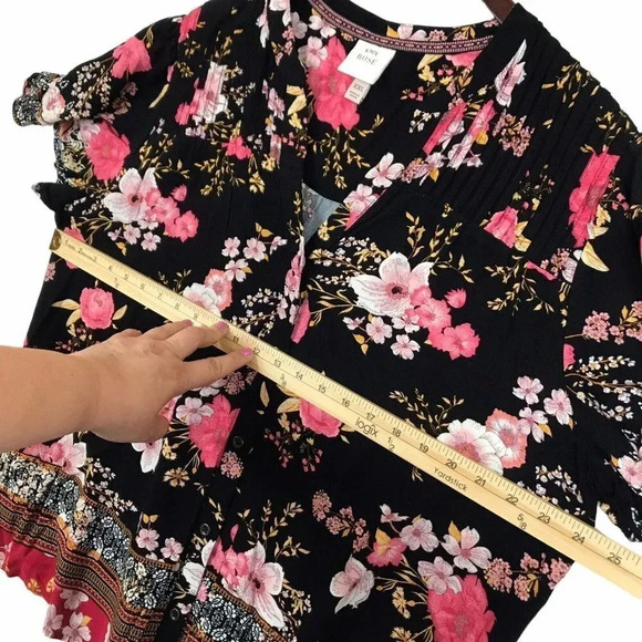 Knox Rose Womens Size XXL 2XL Floral Button Up Short Sleeve Top Shirt Career - Picture 11 of 13